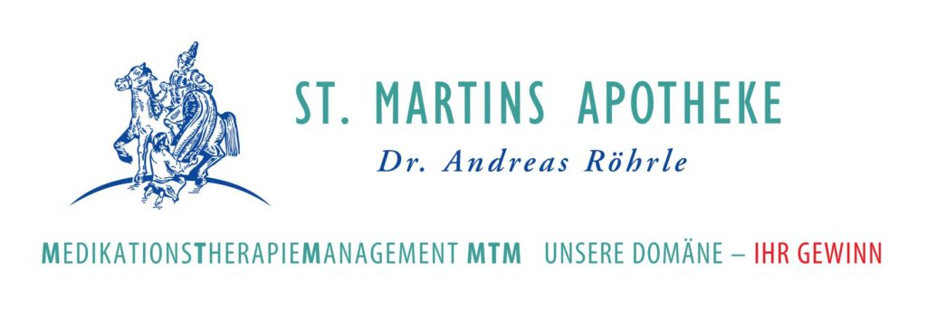 Schriftzug St. Martins Apotheke am Saumarkt in Wangen im Allgäu, Dr. Andreas Röhrle Medikationstherpaiemanagement